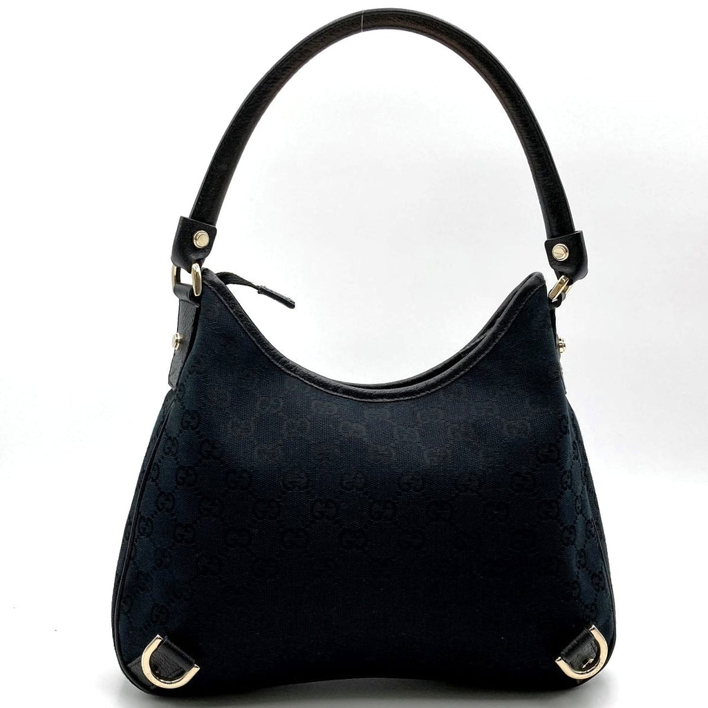 Gucci 130733 Abbey Line Shoulder Bag GG Canvas/Leather Black Pre-owned