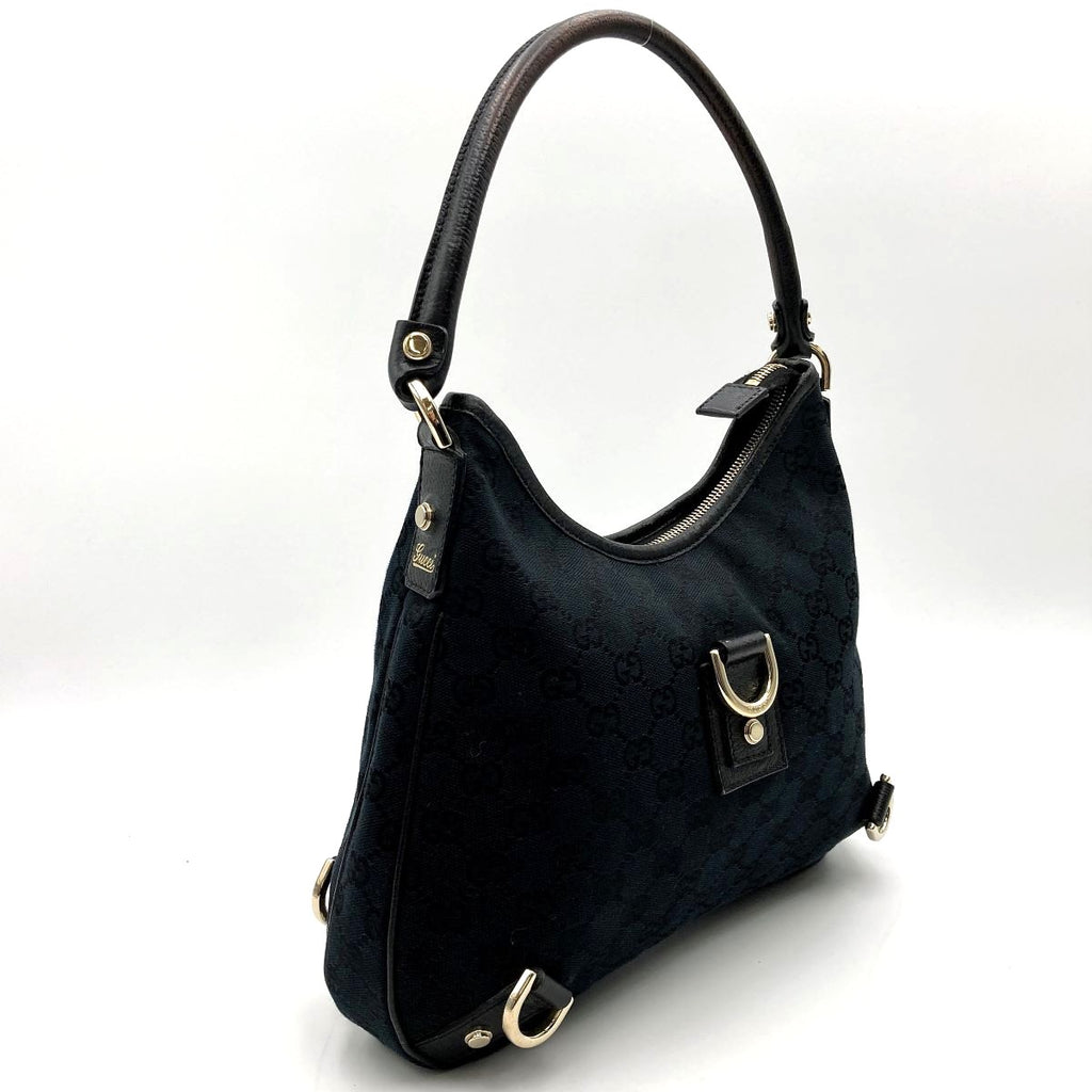 Gucci 130733 Abbey Line Shoulder Bag GG Canvas/Leather Black Pre-owned