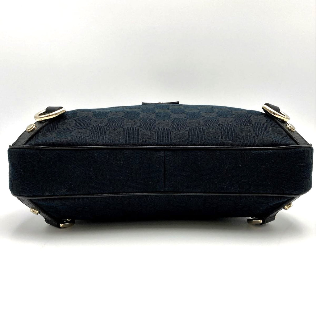 Gucci 130733 Abbey Line Shoulder Bag GG Canvas/Leather Black Pre-owned