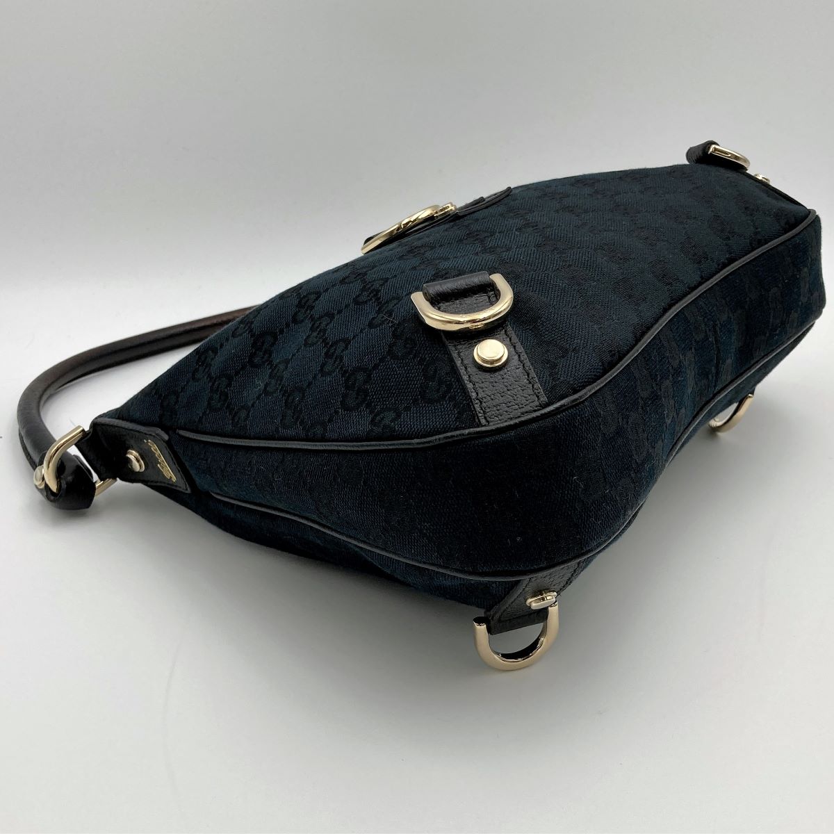 Gucci 130733 Abbey Line Shoulder Bag GG Canvas/Leather Black Pre-owned
