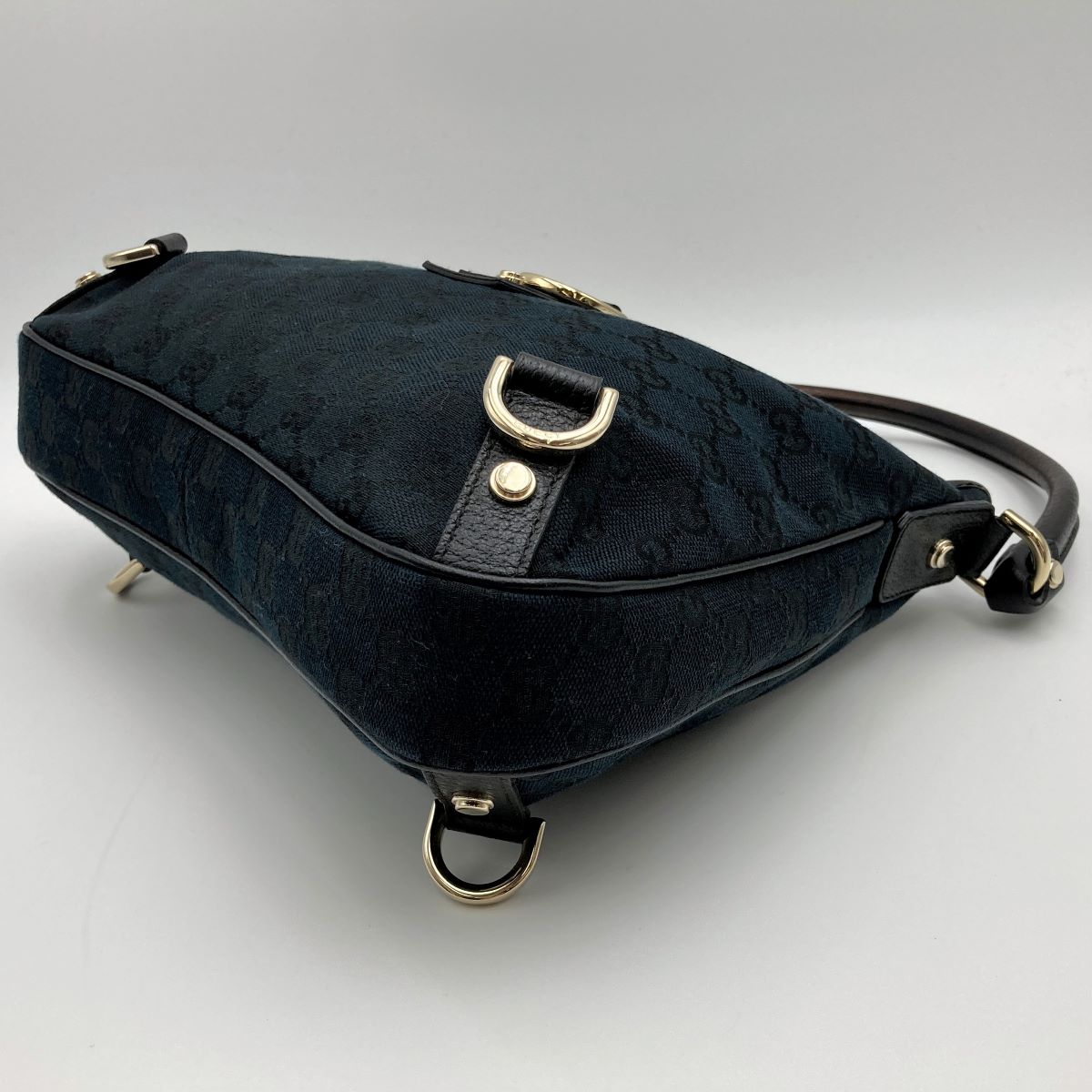 Gucci 130733 Abbey Line Shoulder Bag GG Canvas/Leather Black Pre-owned