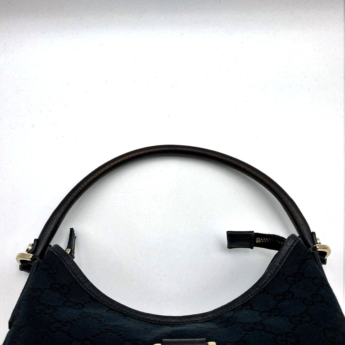 Gucci 130733 Abbey Line Shoulder Bag GG Canvas/Leather Black Pre-owned