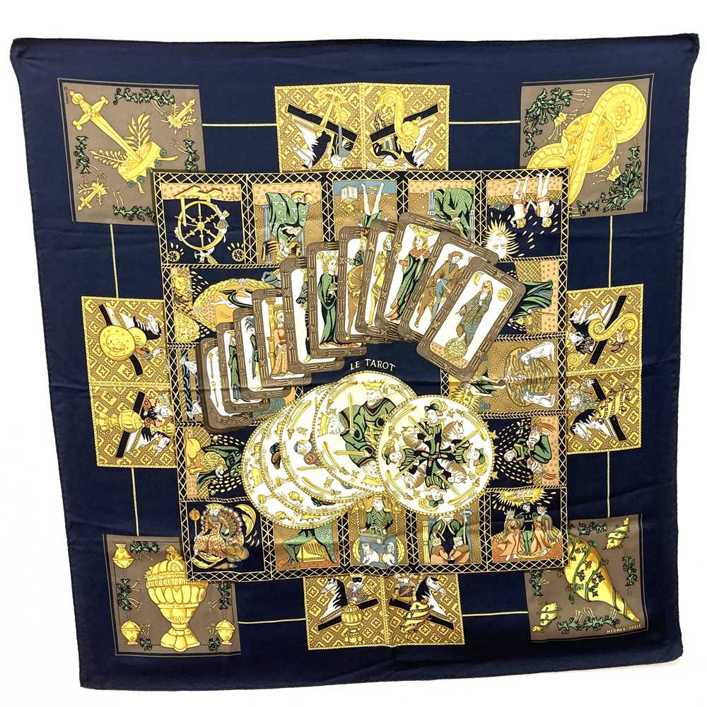 HERMES Carre 90 Scarf LE TAROT Tarot Card Silk Navy Women's PRE-OWNED