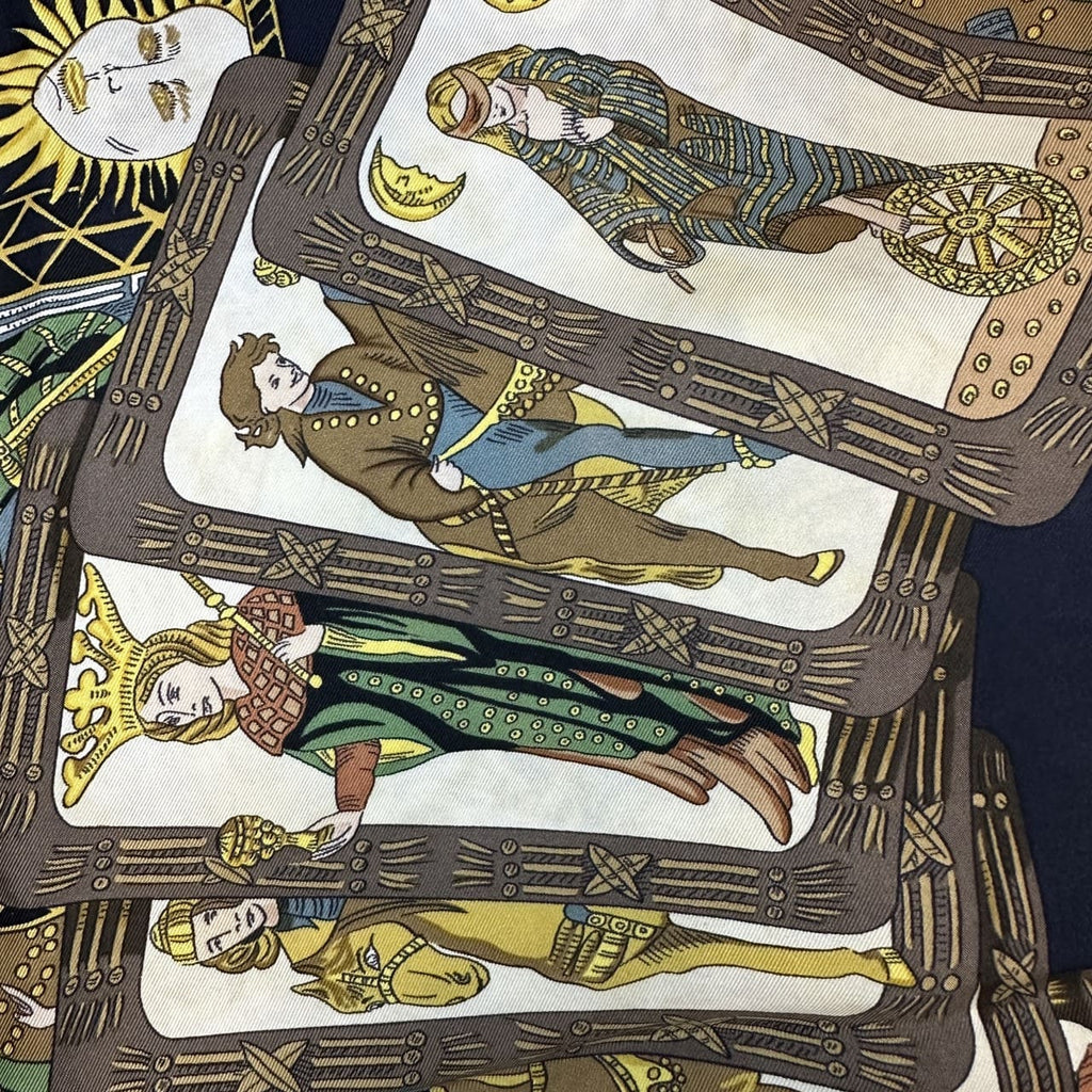 HERMES Carre 90 Scarf LE TAROT Tarot Card Silk Navy Women's PRE-OWNED