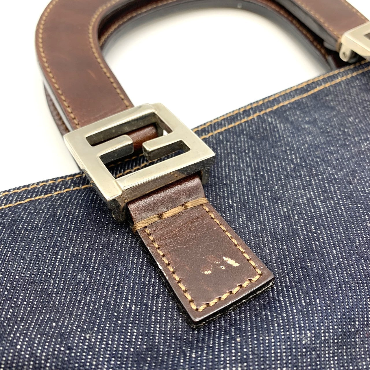 Fendi Handbag/Tote Bag Denim/Leather Navy Pre-owned