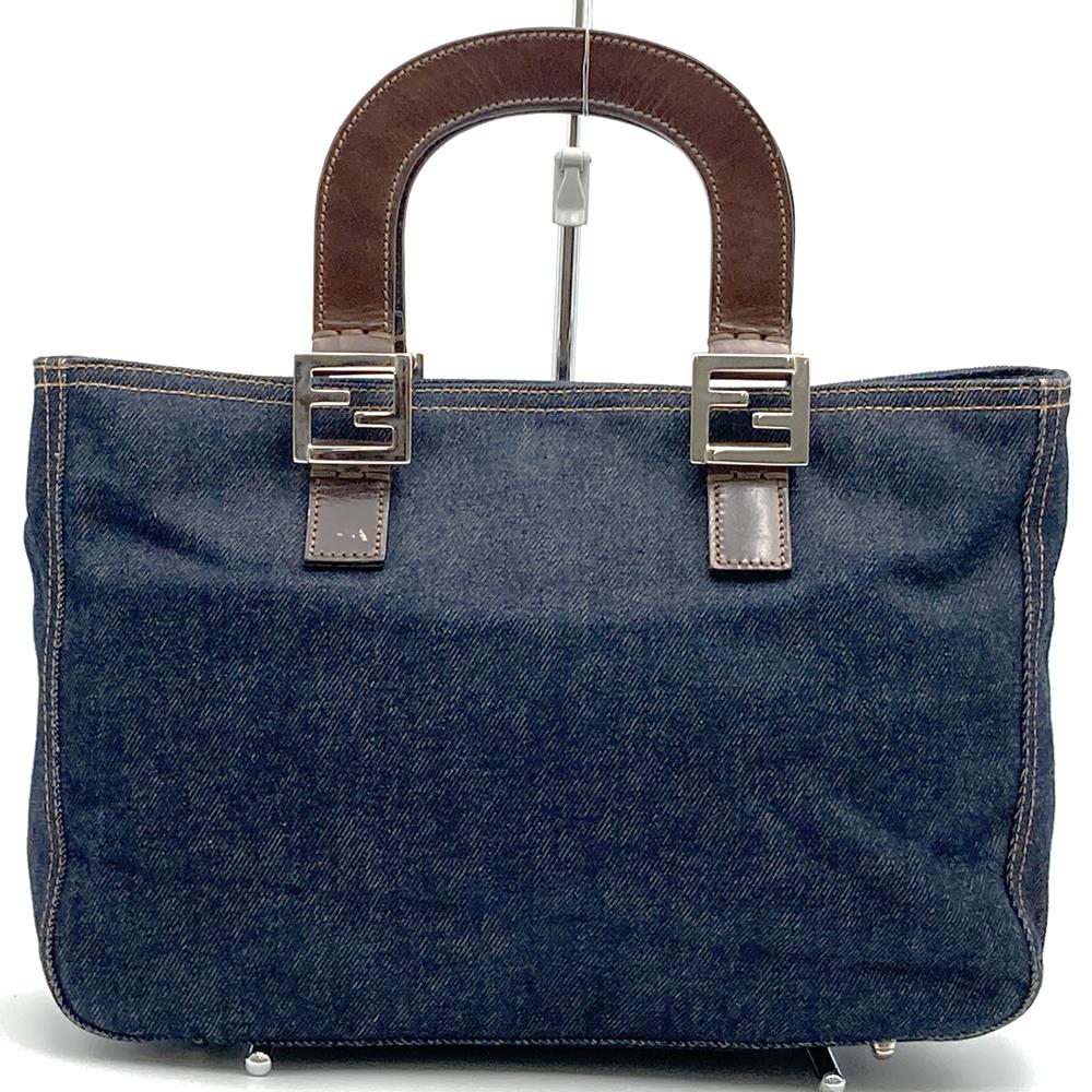 Fendi Handbag/Tote Bag Denim/Leather Navy Pre-owned