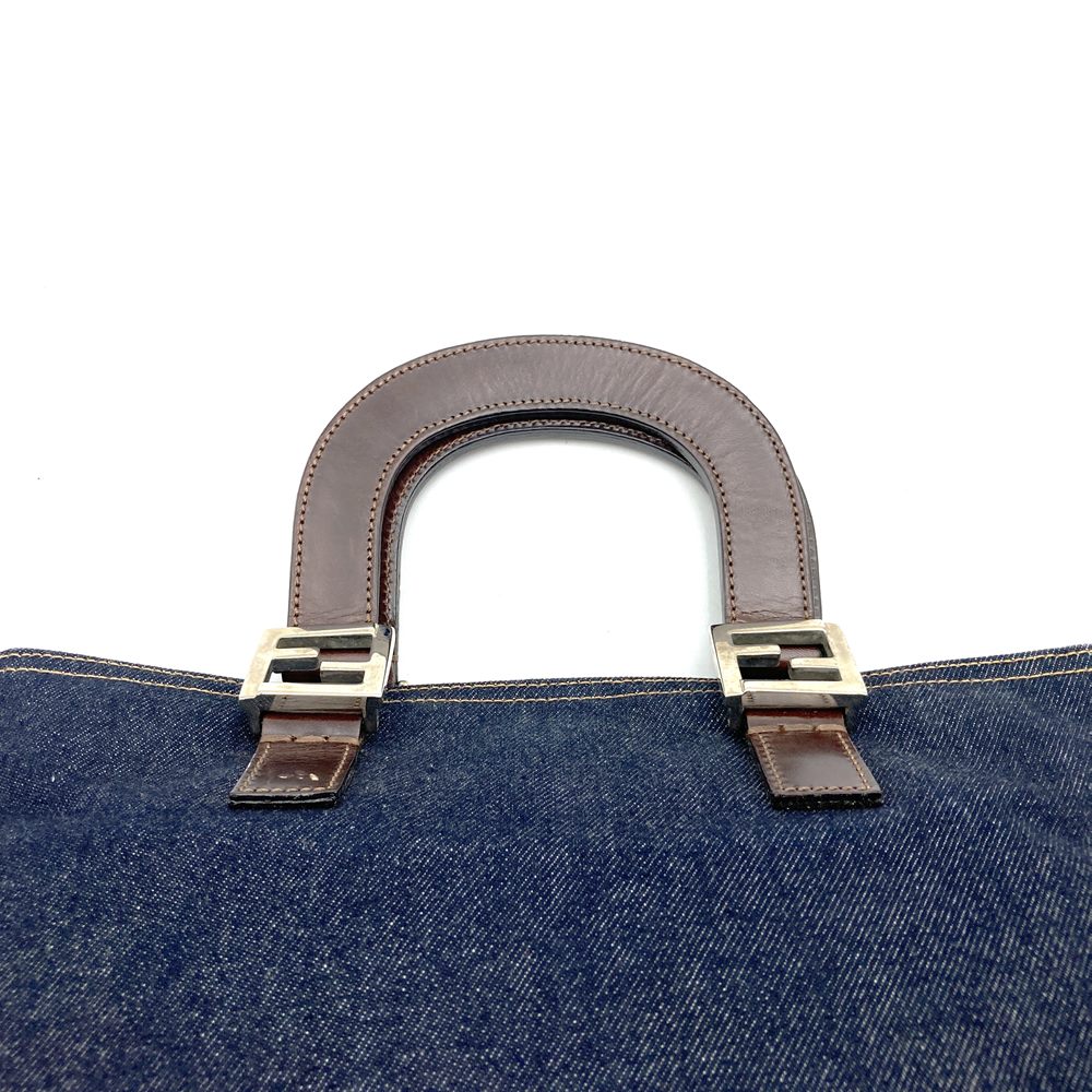 Fendi Handbag/Tote Bag Denim/Leather Navy Pre-owned