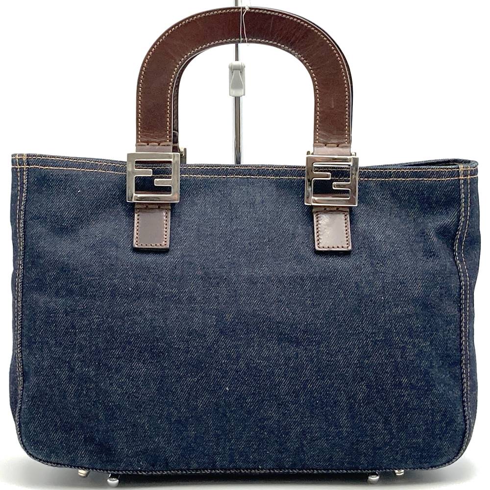Fendi Handbag/Tote Bag Denim/Leather Navy Pre-owned