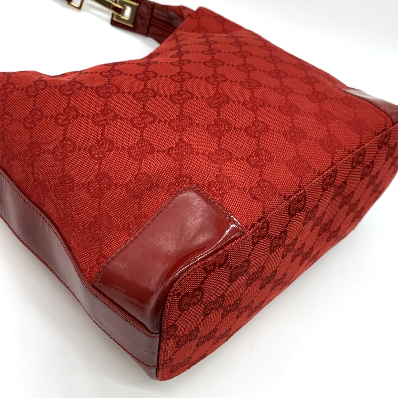 GUCCI 001 4204 Shoulder Bag GG Canvas Leather Red Women's PRE-OWNED