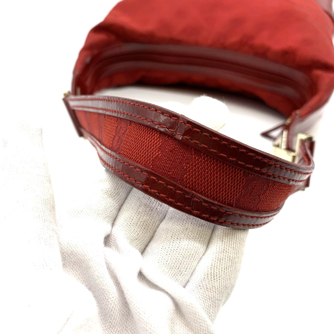 GUCCI 001 4204 Shoulder Bag GG Canvas Leather Red Women's PRE-OWNED
