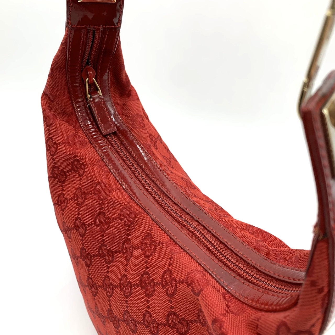 GUCCI 001 4204 Shoulder Bag GG Canvas Leather Red Women's PRE-OWNED