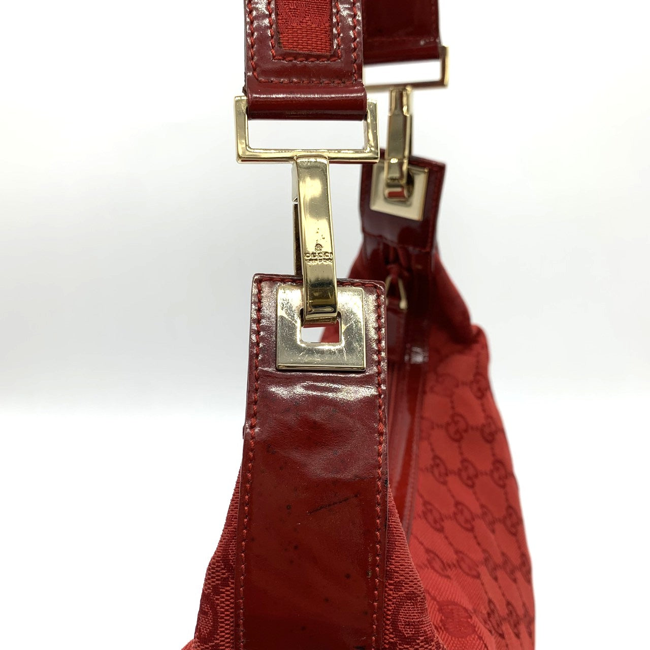 GUCCI 001 4204 Shoulder Bag GG Canvas Leather Red Women's PRE-OWNED