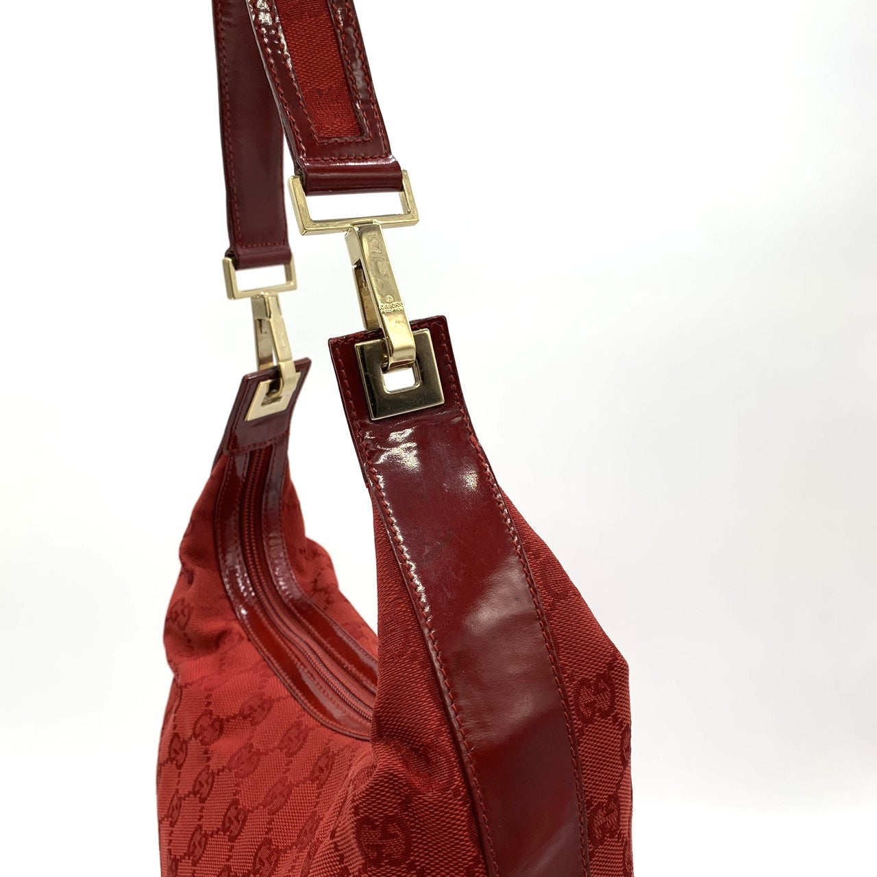 GUCCI 001 4204 Shoulder Bag GG Canvas Leather Red Women's PRE-OWNED