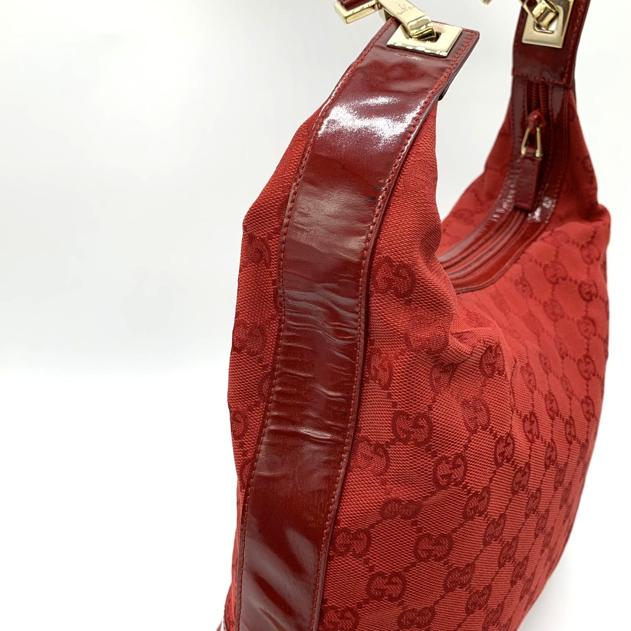 GUCCI 001 4204 Shoulder Bag GG Canvas Leather Red Women's PRE-OWNED
