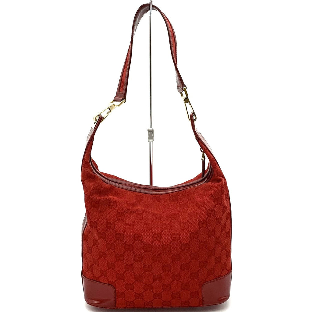 GUCCI 001 4204 Shoulder Bag GG Canvas Leather Red Women's PRE-OWNED