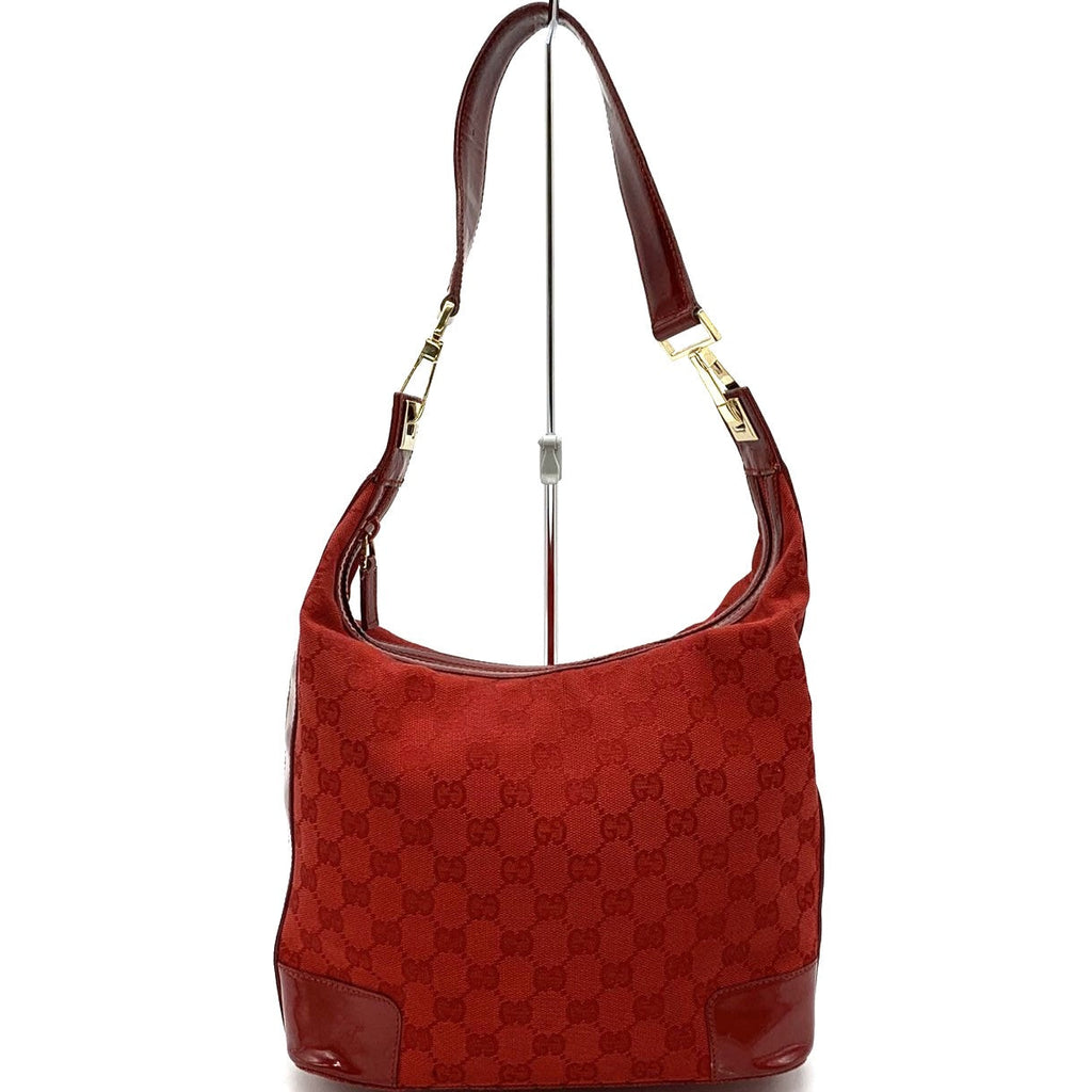 GUCCI 001 4204 Shoulder Bag GG Canvas Leather Red Women's PRE-OWNED