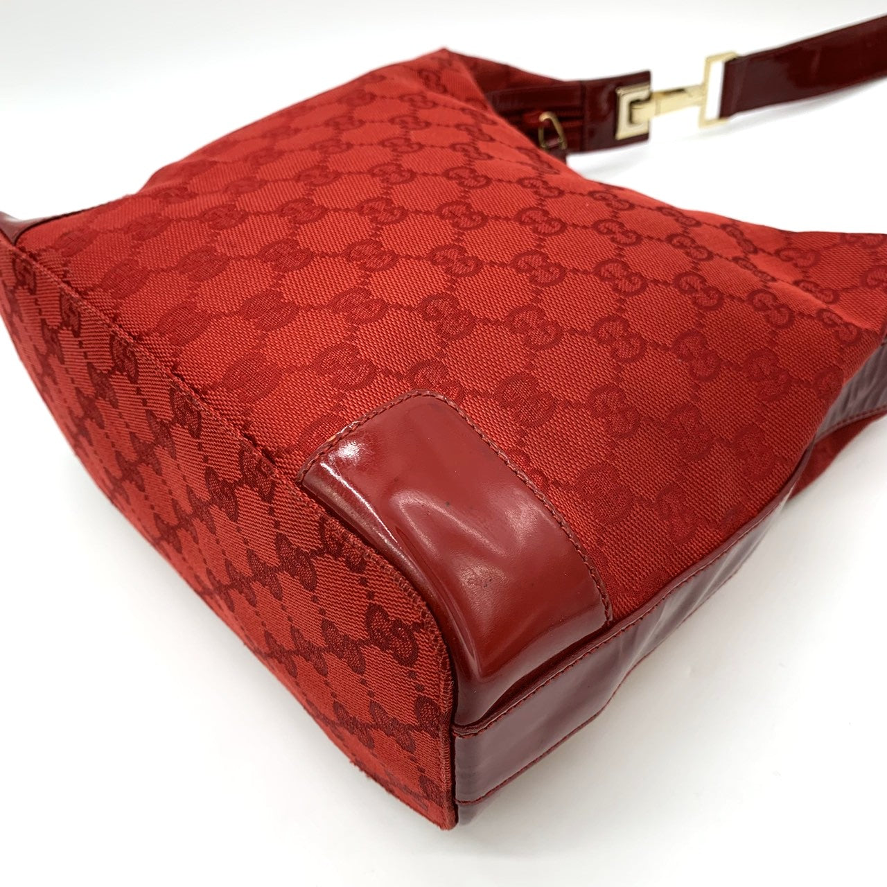 GUCCI 001 4204 Shoulder Bag GG Canvas Leather Red Women's PRE-OWNED