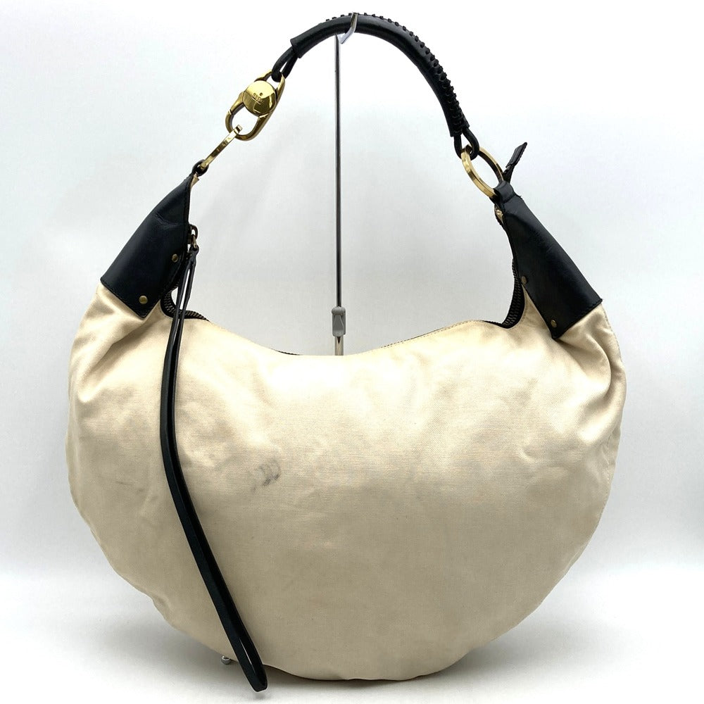 GUCCI 95332 Shoulder Bag Handbag Large Bag Beige Black Canvas Leather Fashion Women's PRE-OWNED