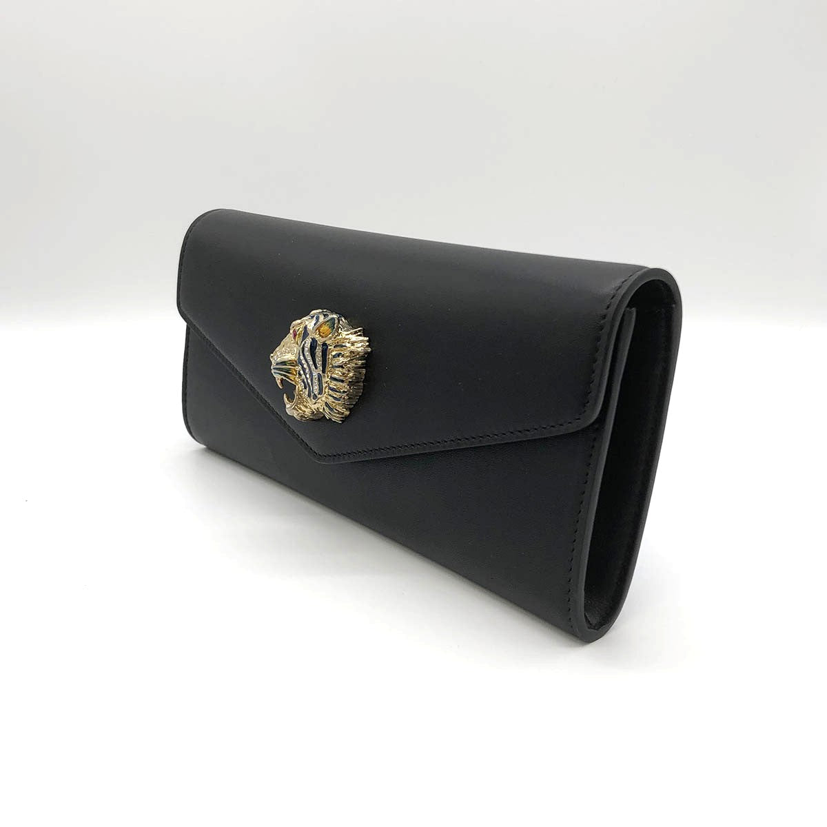 Gucci 576532 Raja Broadway Tiger Clutch Bag Leather Black/Gold Pre-owned
