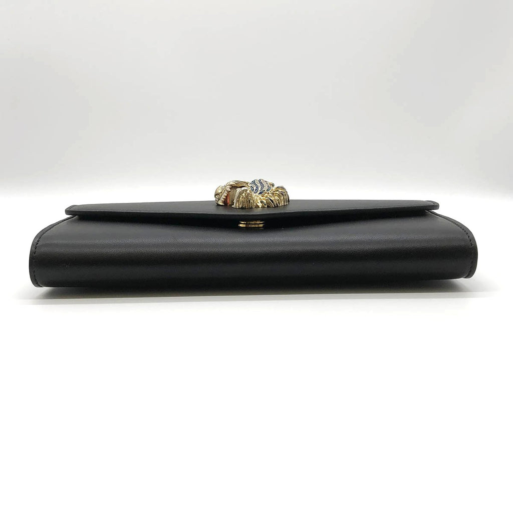 Gucci 576532 Raja Broadway Tiger Clutch Bag Leather Black/Gold Pre-owned