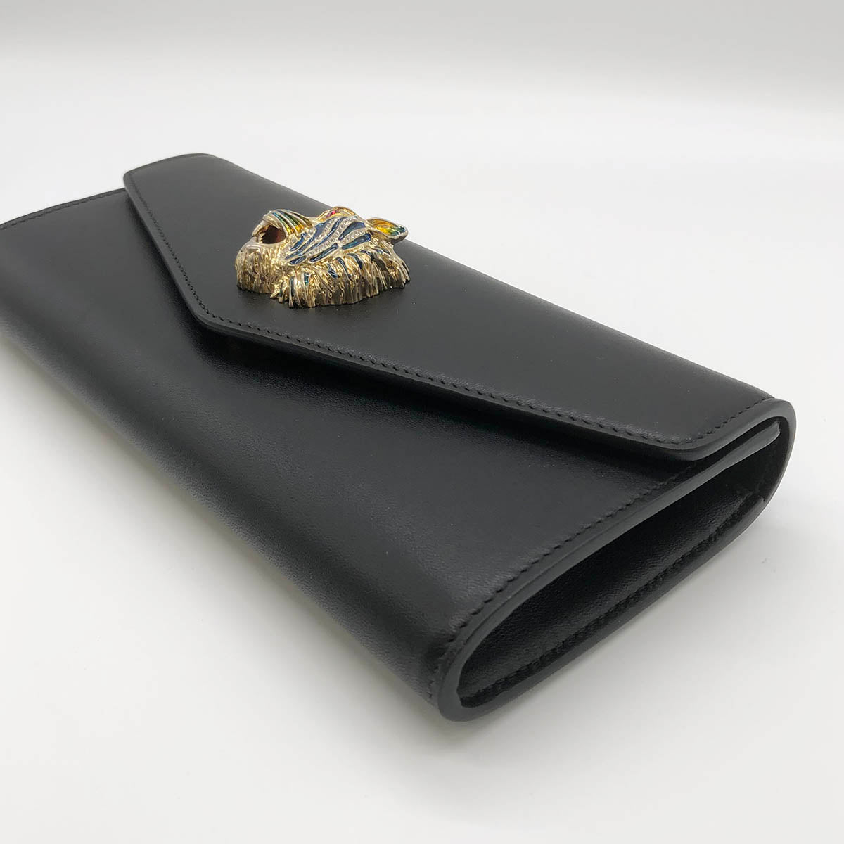 Gucci 576532 Raja Broadway Tiger Clutch Bag Leather Black/Gold Pre-owned