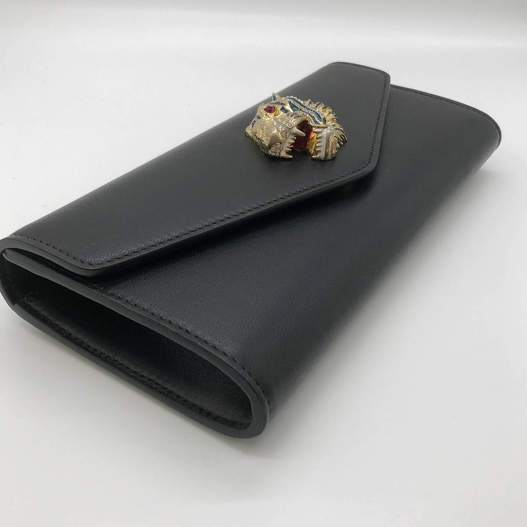 Gucci 576532 Raja Broadway Tiger Clutch Bag Leather Black/Gold Pre-owned