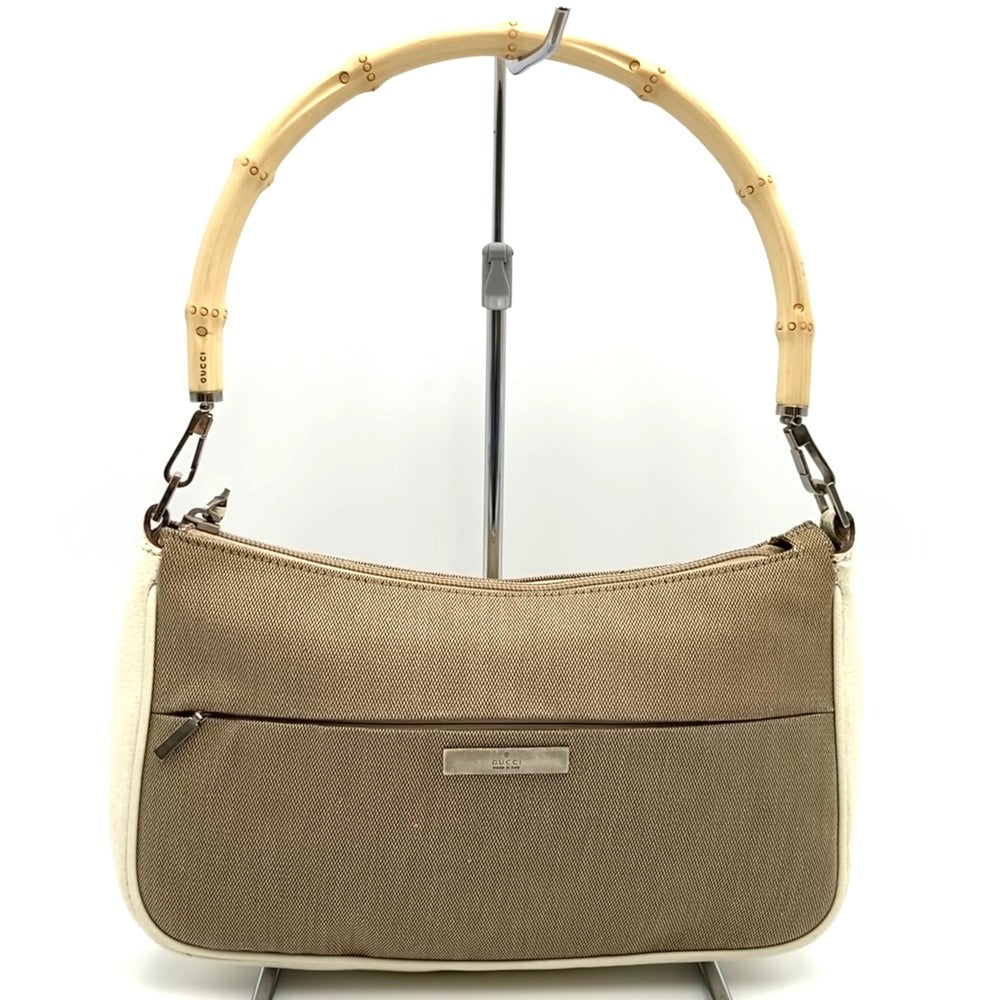 Gucci 001 3865 Bamboo Handbag/Pouch Canvas/Leather Beige Pre-owned