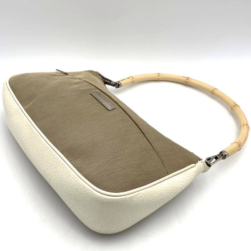 Gucci 001 3865 Bamboo Handbag/Pouch Canvas/Leather Beige Pre-owned