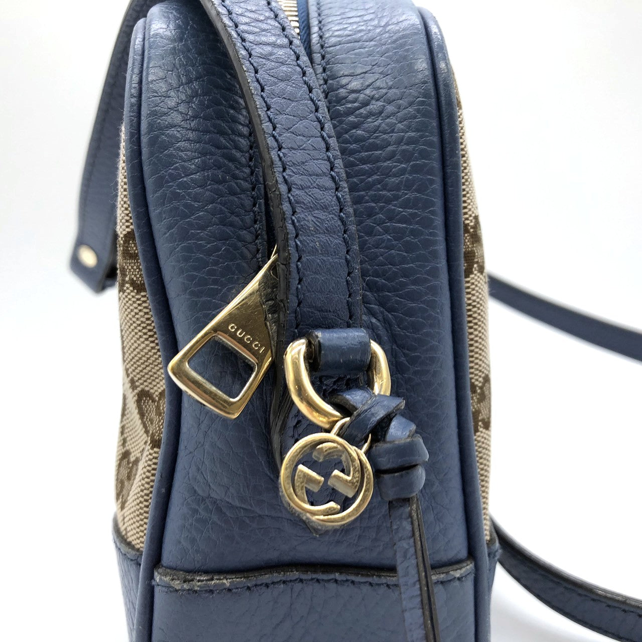 Gucci 449413 Shoulder Bag GG Canvas/Leather Blue/Brown Pre-owned