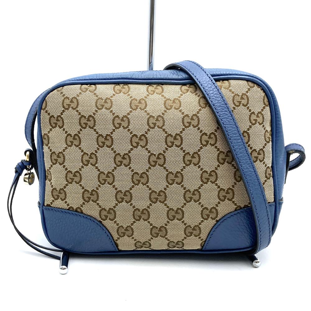 Gucci 449413 Shoulder Bag GG Canvas/Leather Blue/Brown Pre-owned