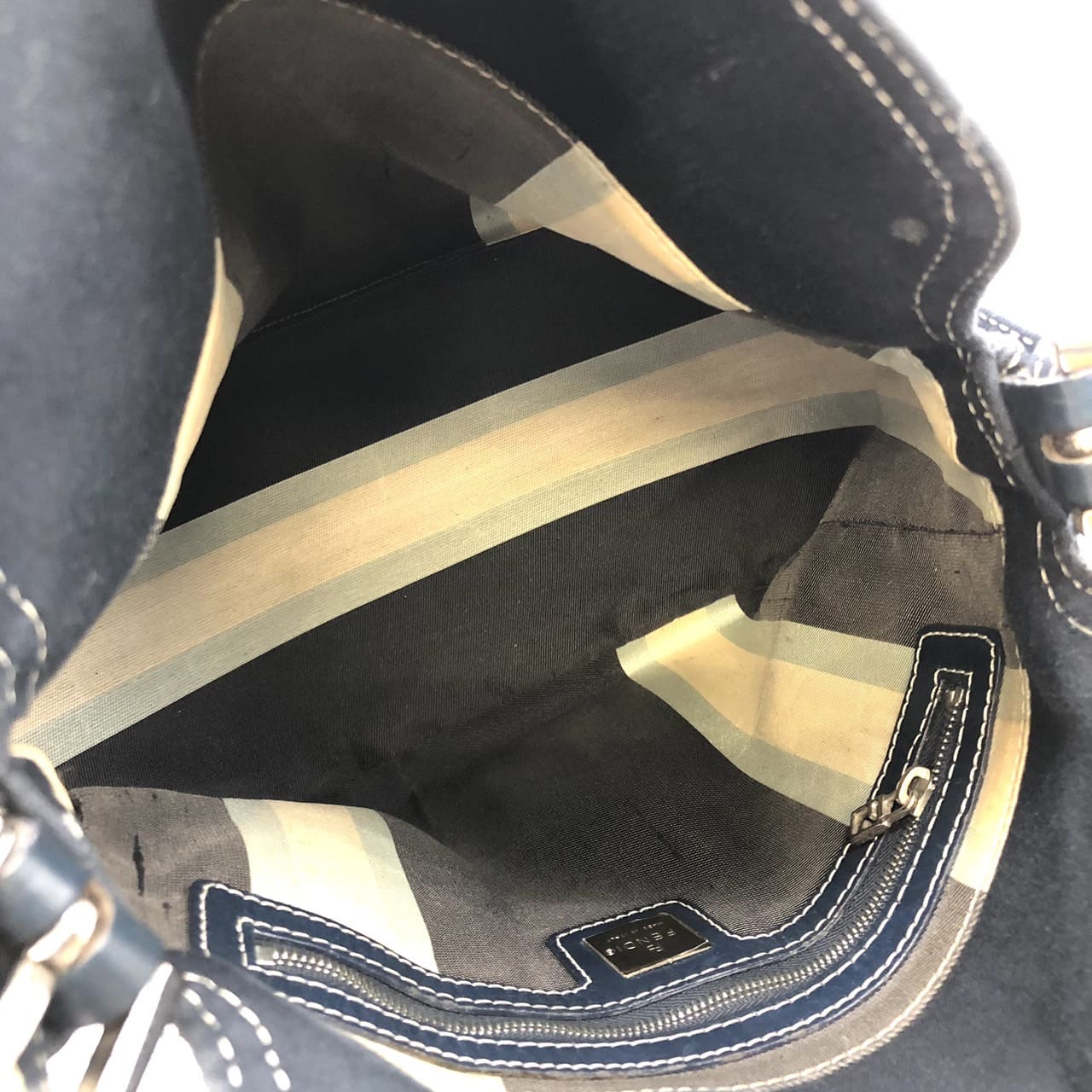 FENDI Mamma Bucket Marble Shoulder Bag Handbag Canvas Navy Denim Women's PRE-OWNED