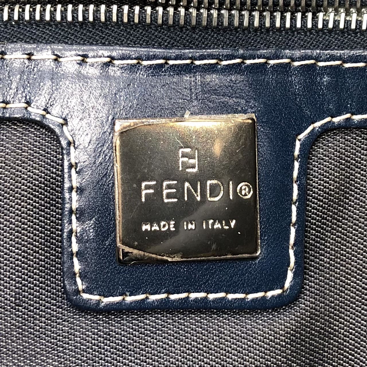 FENDI Mamma Bucket Marble Shoulder Bag Handbag Canvas Navy Denim Women's PRE-OWNED