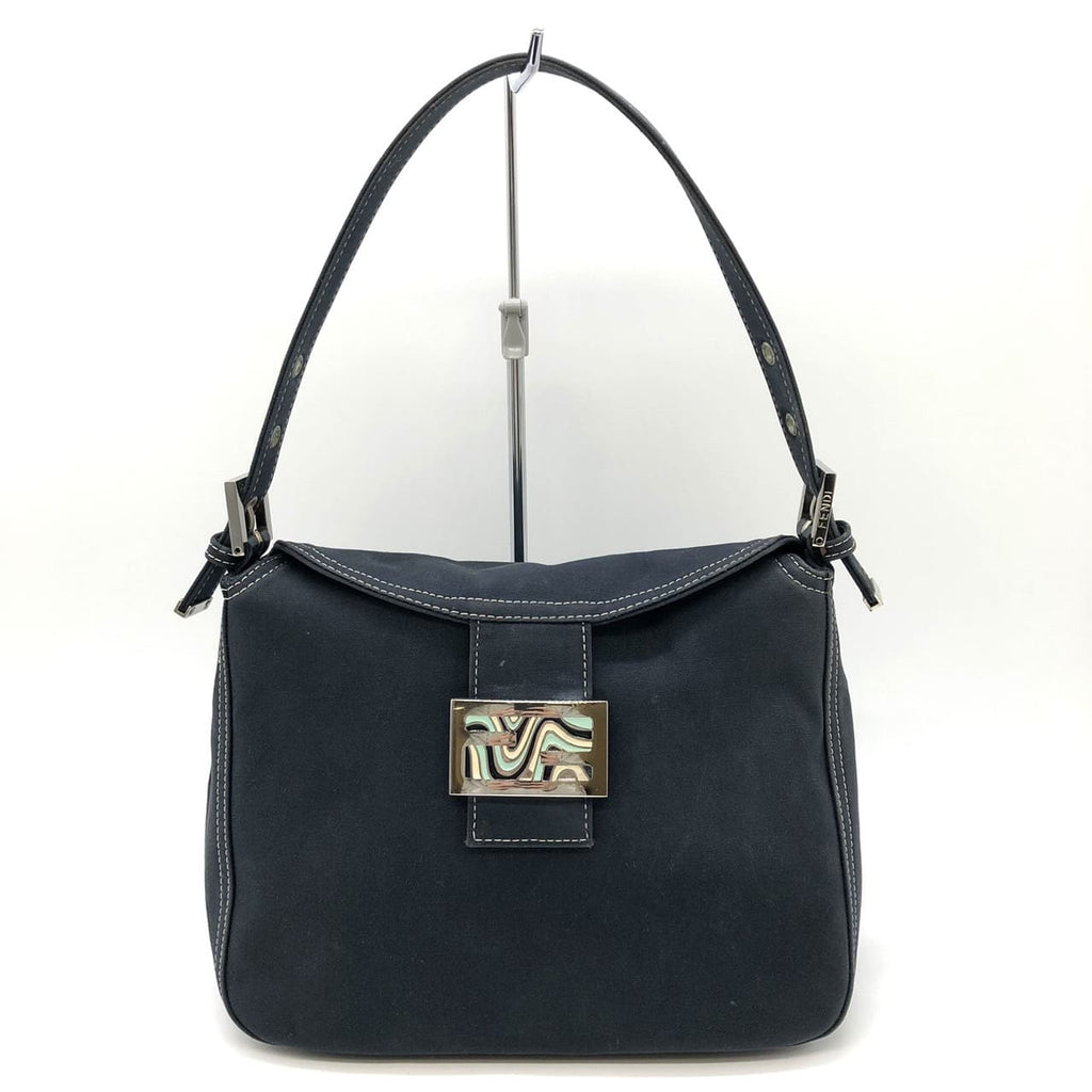 FENDI Mamma Bucket Marble Shoulder Bag Handbag Canvas Navy Denim Women's PRE-OWNED
