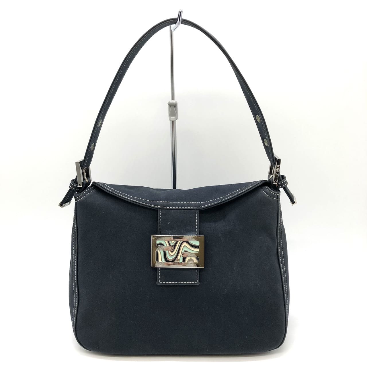 FENDI Mamma Bucket Marble Shoulder Bag Handbag Canvas Navy Denim Women's PRE-OWNED