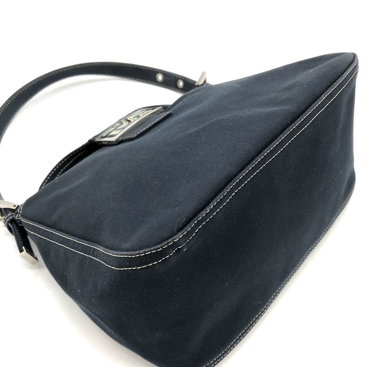 FENDI Mamma Bucket Marble Shoulder Bag Handbag Canvas Navy Denim Women's PRE-OWNED