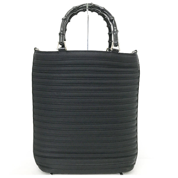 Gucci 002 1998 0353 Bamboo Tote Bag/Handbag Nylon/Leather Black Pre-owned