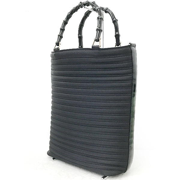 Gucci 002 1998 0353 Bamboo Tote Bag/Handbag Nylon/Leather Black Pre-owned