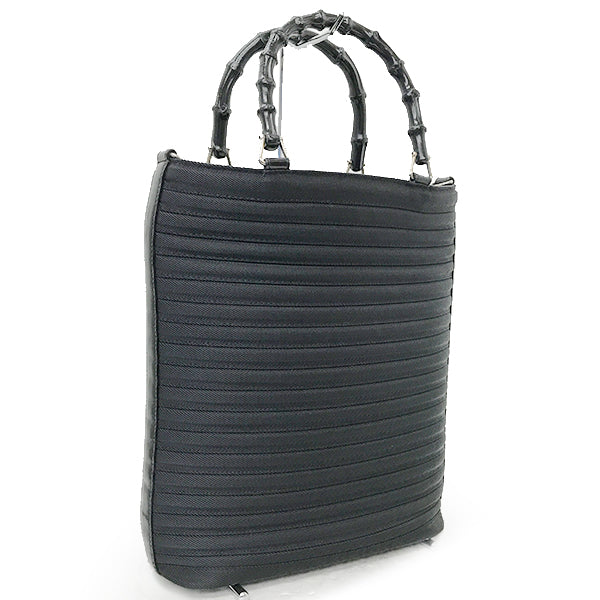 Gucci 002 1998 0353 Bamboo Tote Bag/Handbag Nylon/Leather Black Pre-owned