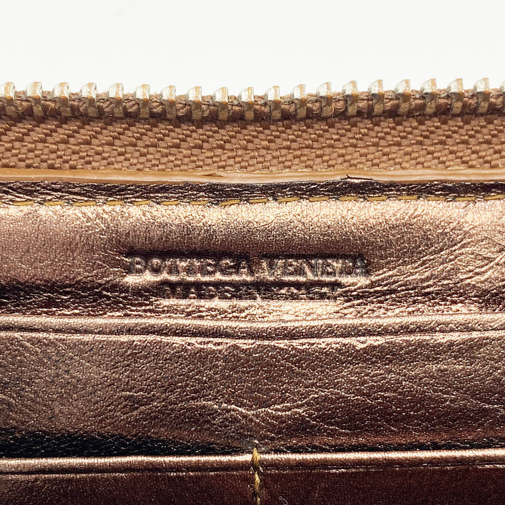 BOTTEGA VENETA Bottega Veneta Intrecciato Long Wallet, Round Zipper, Leather, Bronze, Brown, Gold, Women's Fashion PRE-OWNED