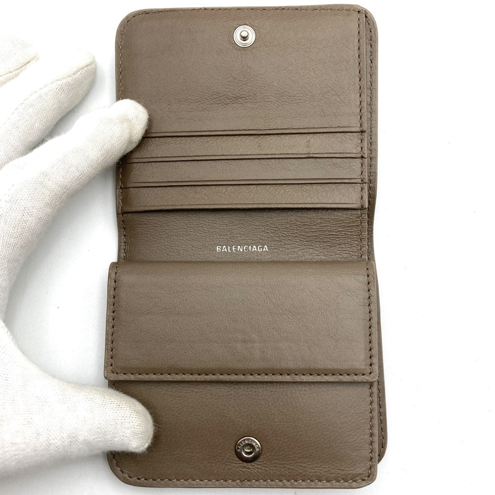 Balenciaga 594216 Bi-fold Compact Wallet Leather Beige/Greige Pre-owned
