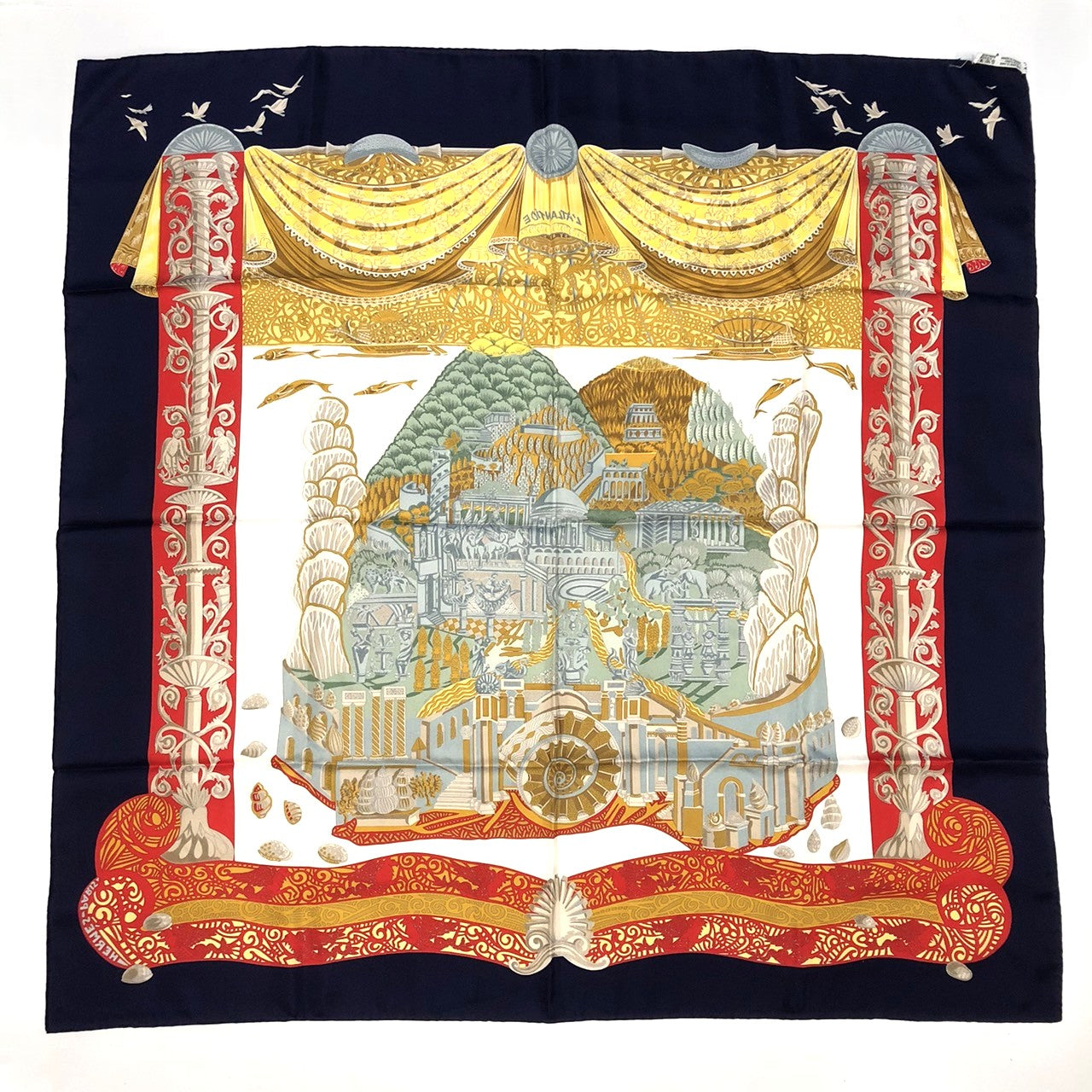 Hermès Carré 90 L'Atlantide Scarf Silk Navy Pre-owned