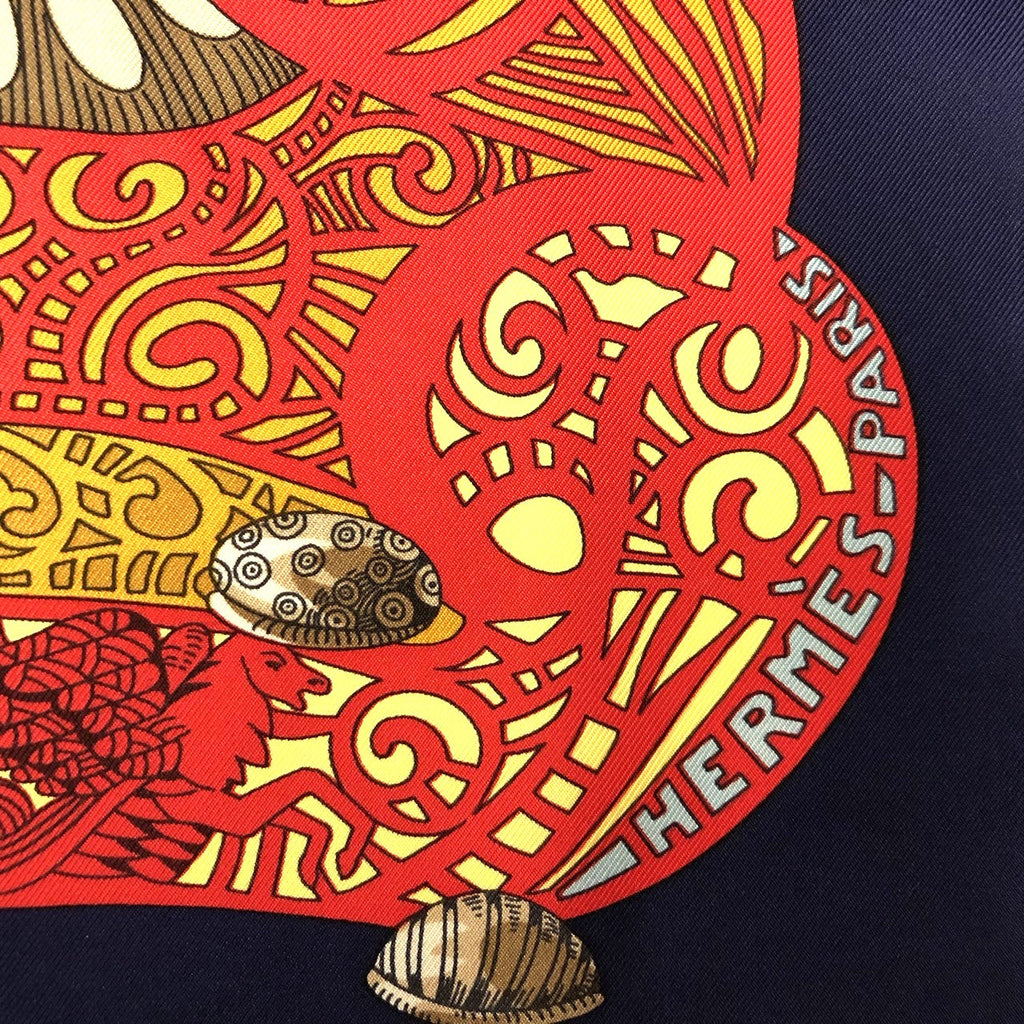 Hermès Carré 90 L'Atlantide Scarf Silk Navy Pre-owned