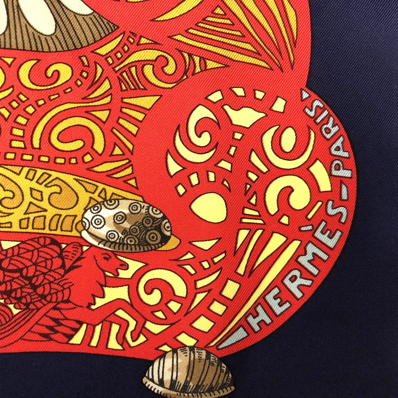 Hermès Carré 90 L'Atlantide Scarf Silk Navy Pre-owned
