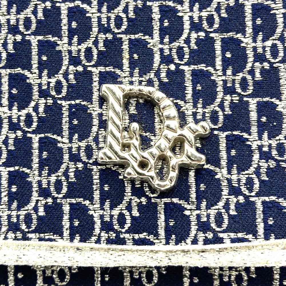 Christian Dior Chain Shoulder Bag Lamé Canvas Navy Pre-owned