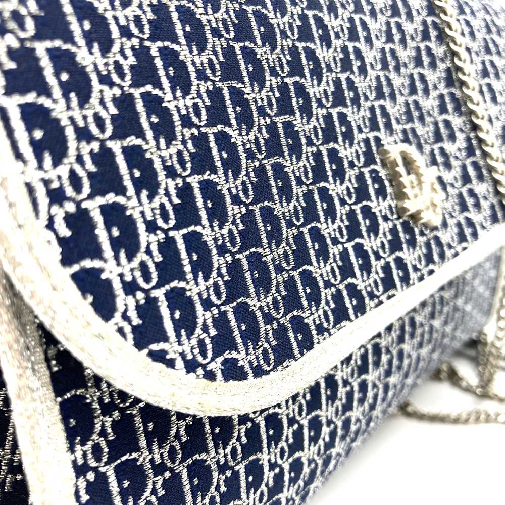 Christian Dior Chain Shoulder Bag Lamé Canvas Navy Pre-owned