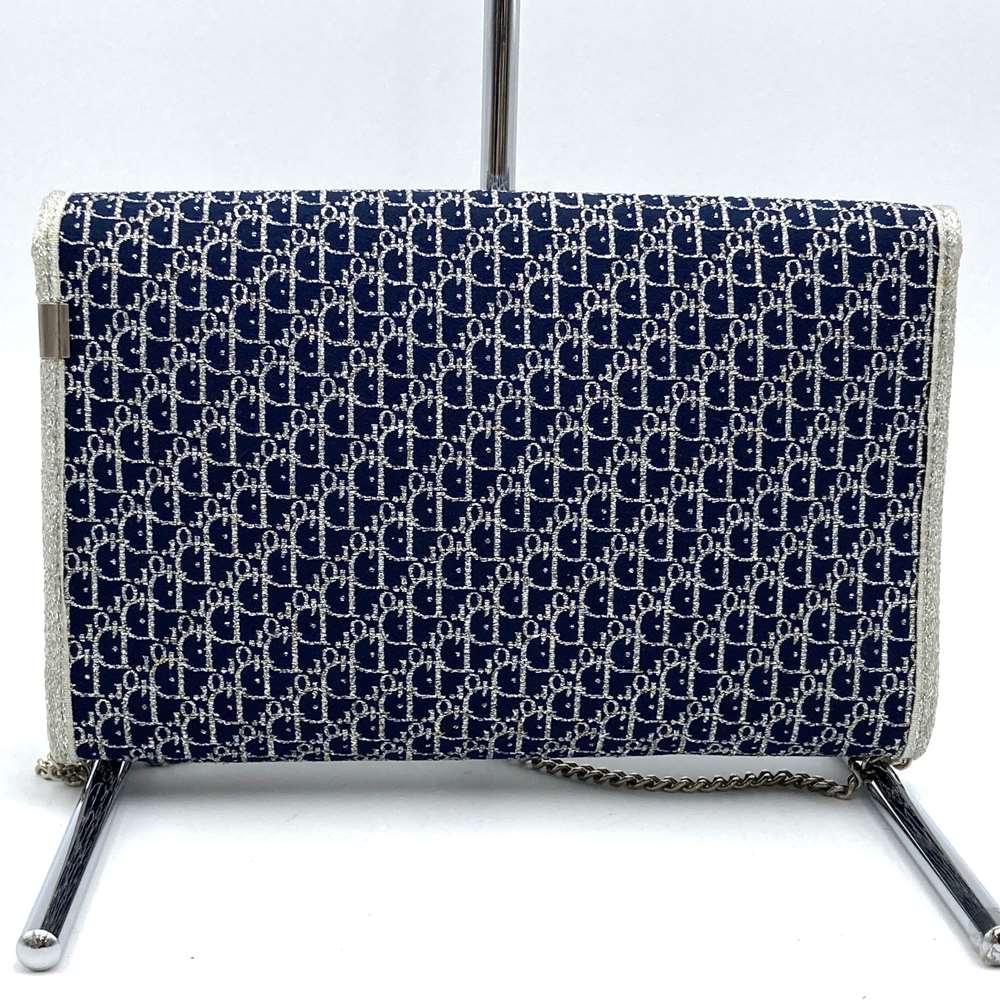 Christian Dior Chain Shoulder Bag Lamé Canvas Navy Pre-owned