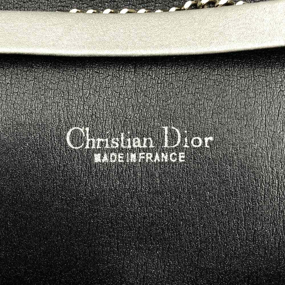Christian Dior Chain Shoulder Bag Lamé Canvas Navy Pre-owned
