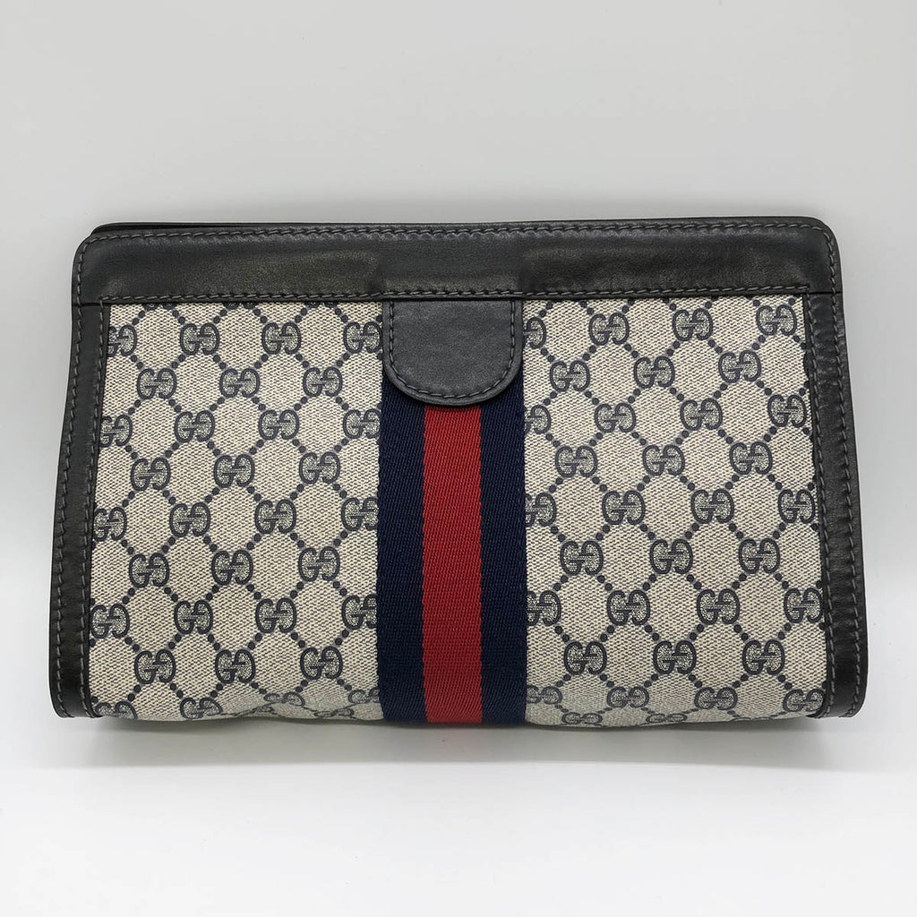 Gucci Parfums  38 Sherry Line Clutch Bag GG Supreme Black Pre-owned