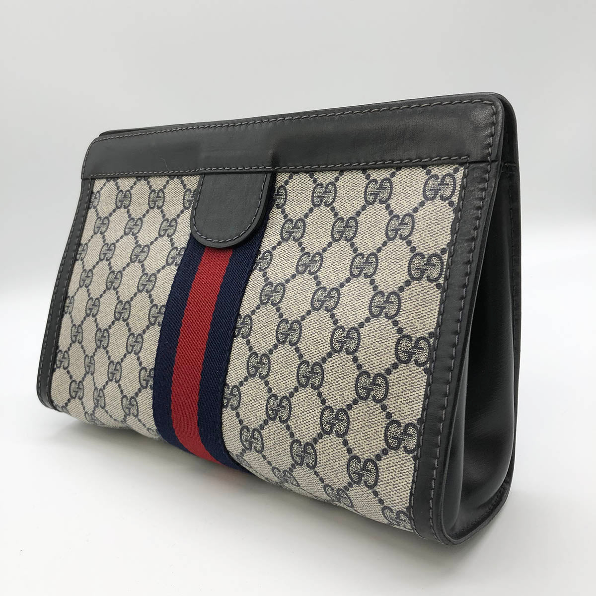 Gucci Parfums  38 Sherry Line Clutch Bag GG Supreme Black Pre-owned