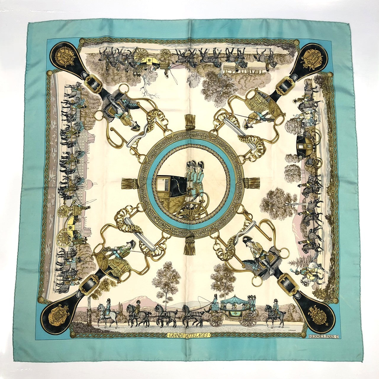 Hermès Carré 90 Grands Attelages Scarf Silk Green Pre-owned